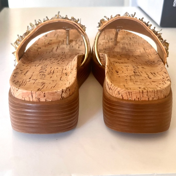 Worn Once! Donald Pliner FIFI Platino Embellished Satin Wedge Sandal 8.5 - Picture 5 of 15